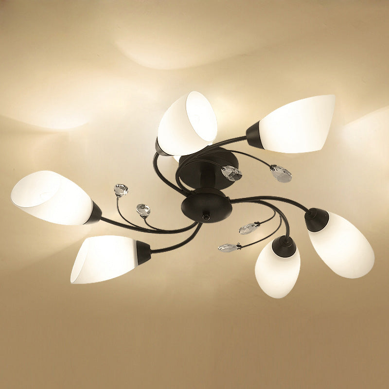 Rustic Black Opal Glass Semi Flush Ceiling Light With Floral Swirl Design - Ideal For Living Room 6