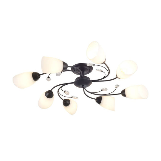 Rustic Black Opal Glass Semi Flush Ceiling Light Fixture with Floral Swirl Design - Ideal for Living Room