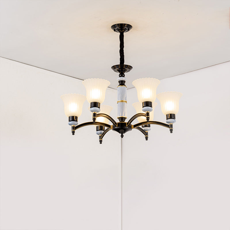 Vintage Black Frosted Glass Flared Chandelier With Scalloped Edge For Bedroom Pendant Lighting 6 /