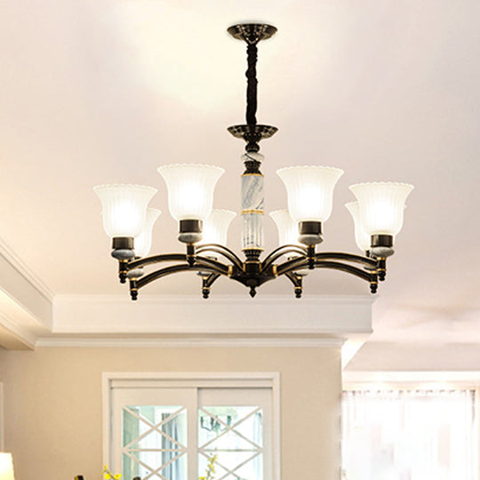 Vintage Black Frosted Glass Flared Chandelier With Scalloped Edge For Bedroom Pendant Lighting