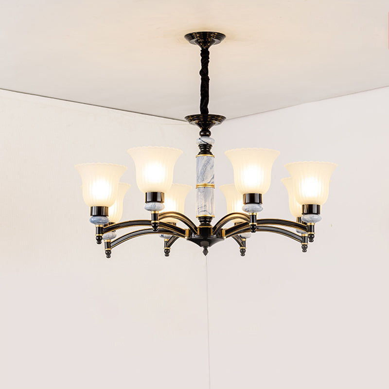 Vintage Black Frosted Glass Flared Chandelier With Scalloped Edge For Bedroom Pendant Lighting 8 /