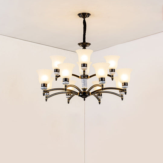 Vintage Black Frosted Glass Flared Chandelier With Scalloped Edge For Bedroom Pendant Lighting 12 /