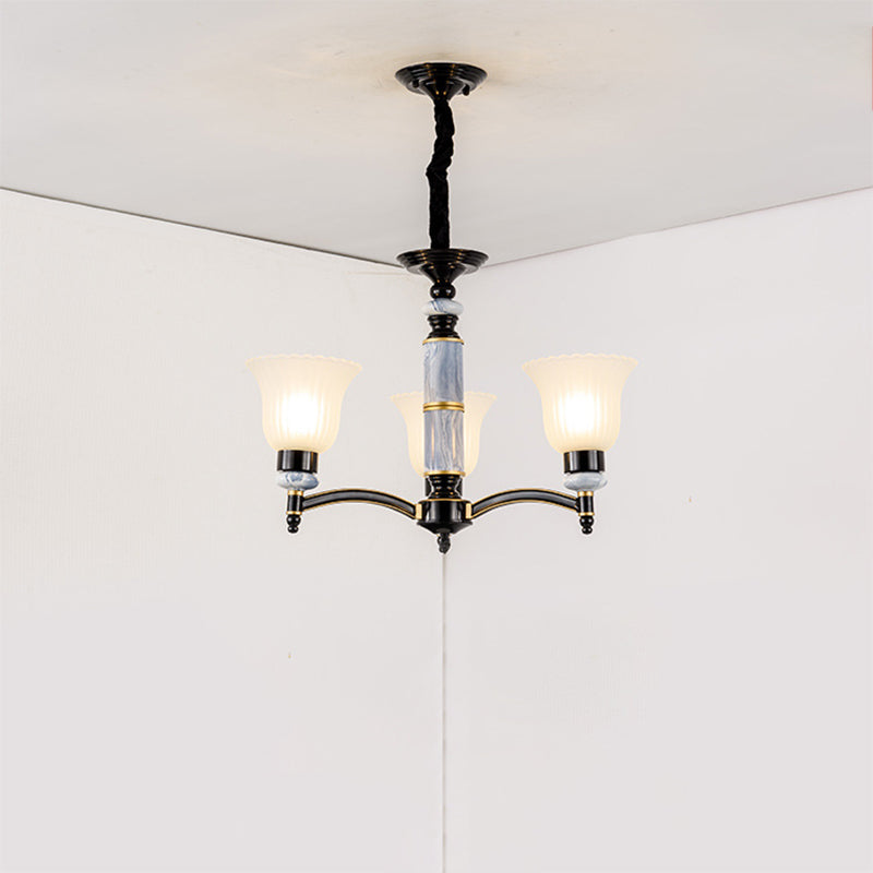 Vintage Black Frosted Glass Flared Chandelier With Scalloped Edge For Bedroom Pendant Lighting 3 /