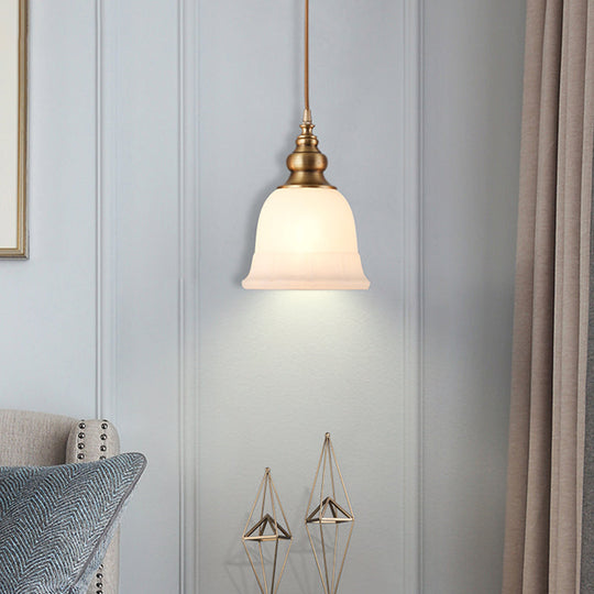 Colonial Style Gold Pendant Light With Satin Opal Glass Shade For Hallway