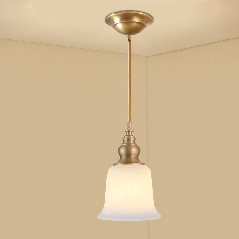 Colonial Style Gold Pendant Light With Satin Opal Glass Shade For Hallway / Bell Gourd