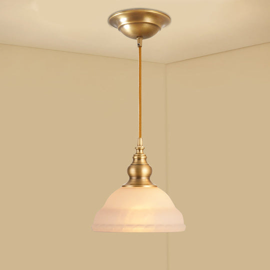 Colonial Style Gold Pendant Light With Satin Opal Glass Shade For Hallway / Pagoda Gourd