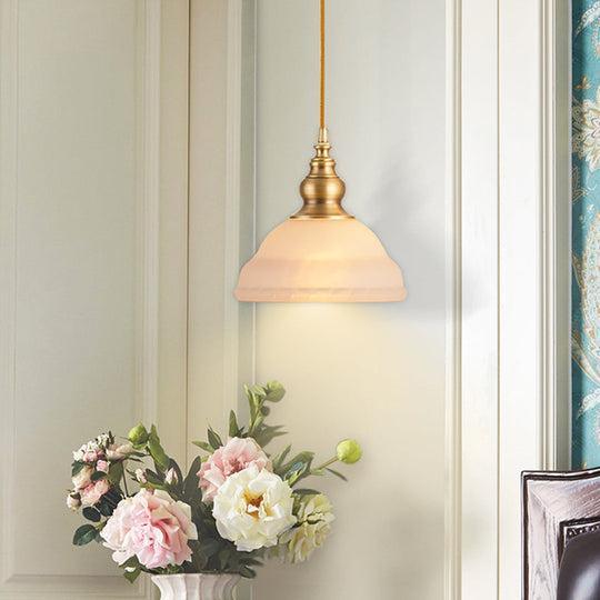 Colonial Style Gold Pendant Light With Satin Opal Glass Shade For Hallway