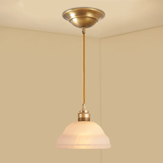 Colonial Style Gold Pendant Light With Satin Opal Glass Shade For Hallway / Pagoda Cylinder