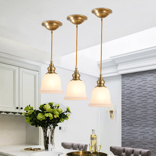 Colonial Style Gold Pendant Light With Satin Opal Glass Shade For Hallway