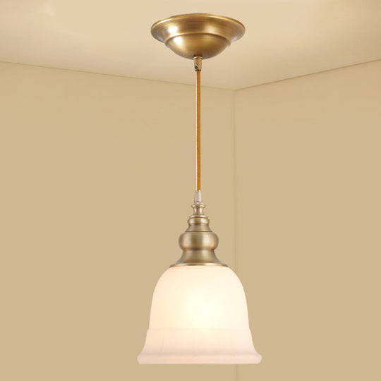 Colonial Style Gold Pendant Light With Satin Opal Glass Shade For Hallway / Lantern Gourd