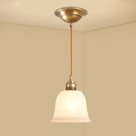 Colonial Style Gold Pendant Light With Satin Opal Glass Shade For Hallway / Lantern Cylinder