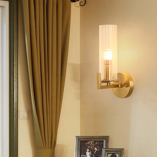 Minimalist Gold Glass Wall Sconce With Single Bulb For Foyer