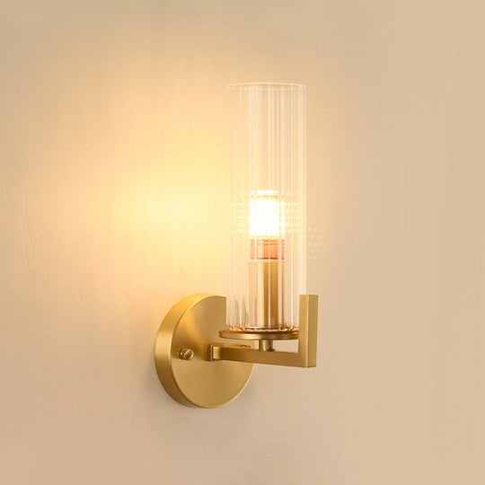 Minimalist Gold Glass Wall Sconce With Single Bulb For Foyer / Clear