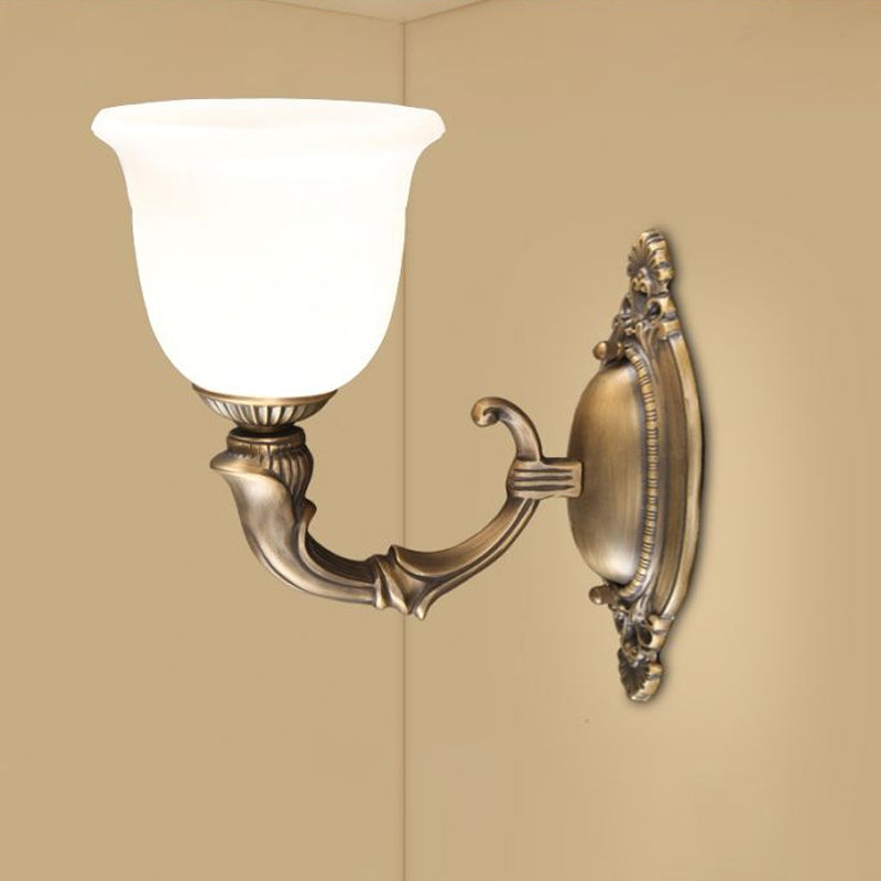 Retro Ivory Glass Bell Wall Lamp - Bronze 1-Bulb Sconce Light Fixture For Aisle