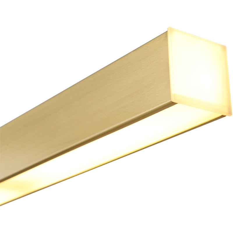 Sleek Brass Island Lamp: Simplicity Pole-Shaped Led Suspension Lighting For Acrylic Dining Rooms