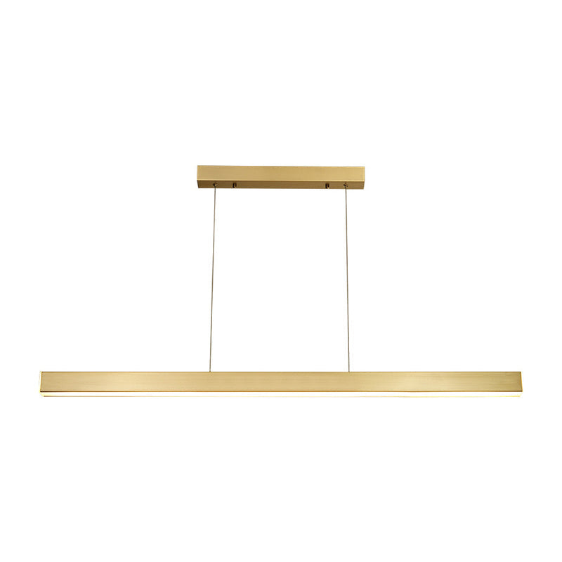 Sleek Brass Island Lamp: Simplicity Pole-Shaped Led Suspension Lighting For Acrylic Dining Rooms