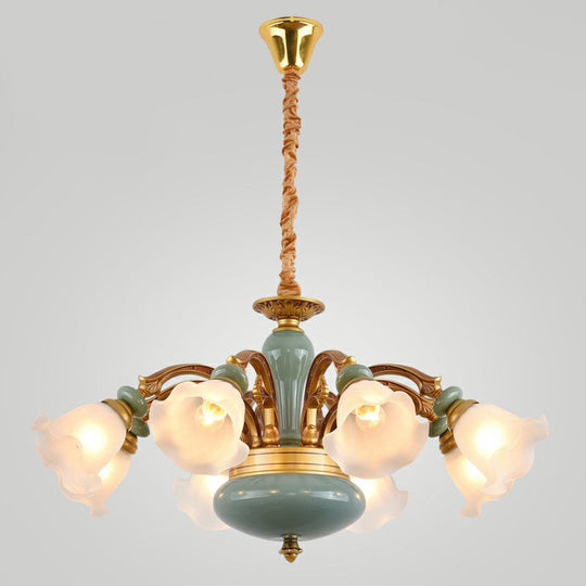 Vintage Flower Opal Frosted Glass Chandelier: Brown-Blue Hanging Light For Living Room 8 / Brown