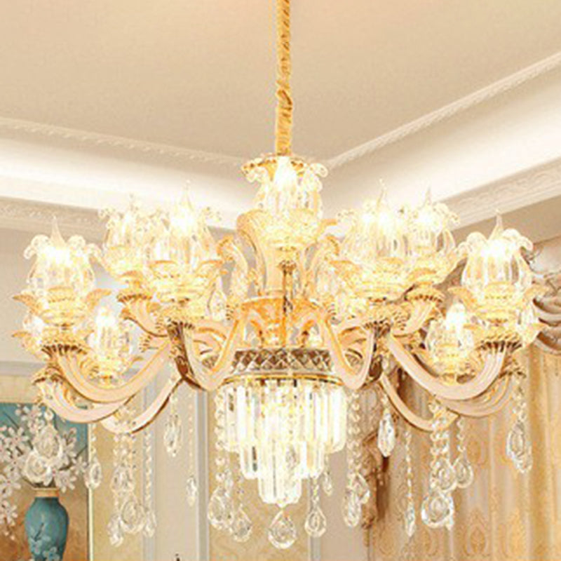 Opulent Crystal Beige Ceiling Flower Chandelier - Traditional Dining Room Light 12 /