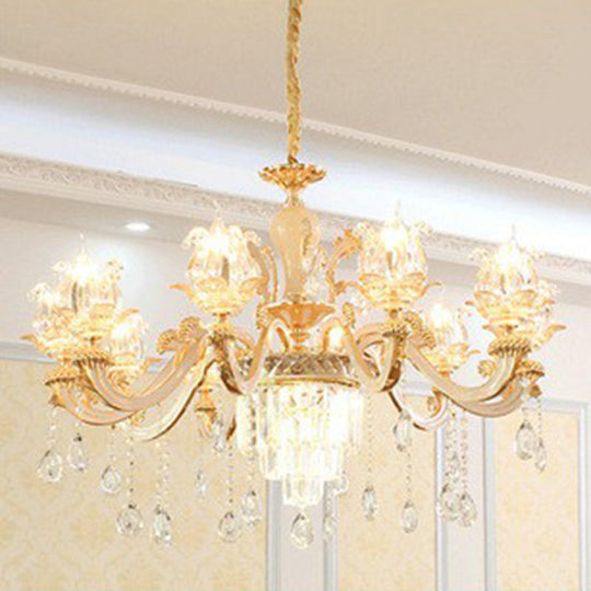 Opulent Crystal Beige Ceiling Flower Chandelier - Traditional Dining Room Light