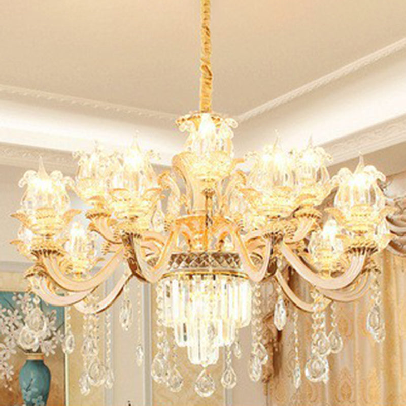 Opulent Crystal Beige Ceiling Flower Chandelier - Traditional Dining Room Light 18 /