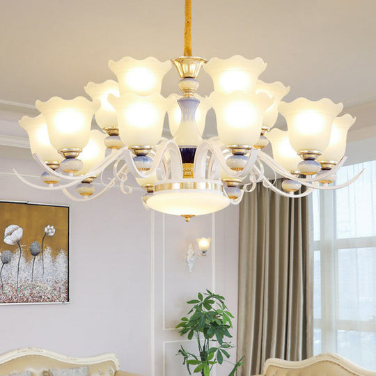 Vintage Pendant Light With White Flower Frosted Glass Shade For Living Rooms 15 /