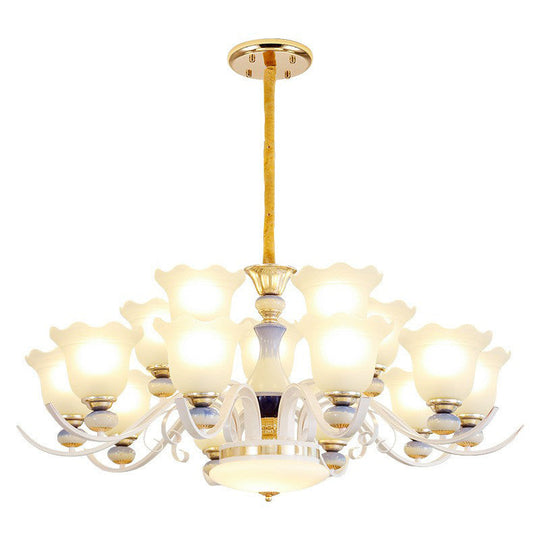 Vintage Pendant Light With White Flower Frosted Glass Shade For Living Rooms