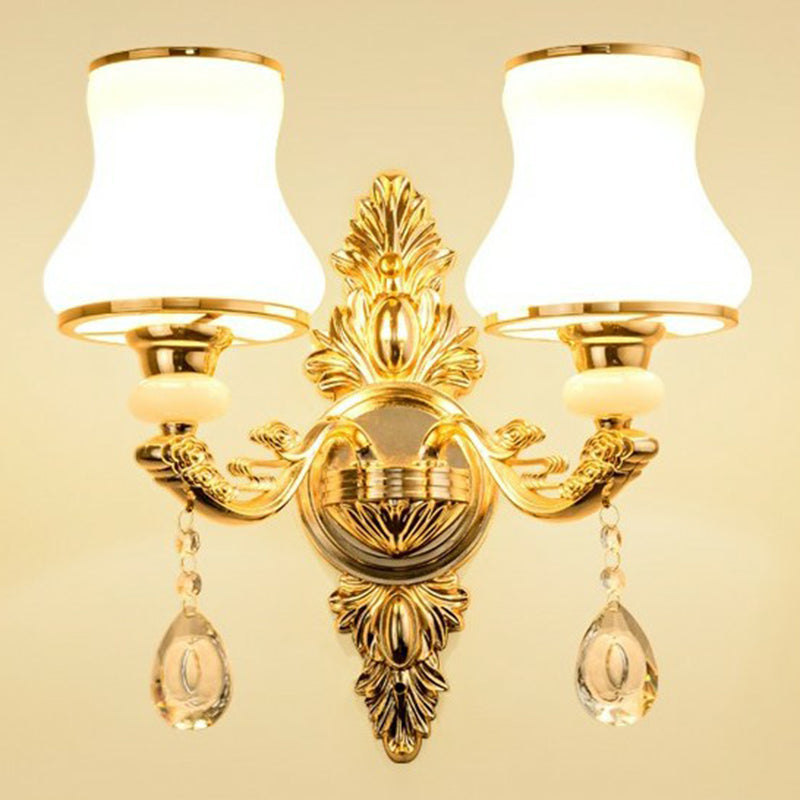 Victorian Metal Wall Sconce With Candlelight Shade And Crystal Décor