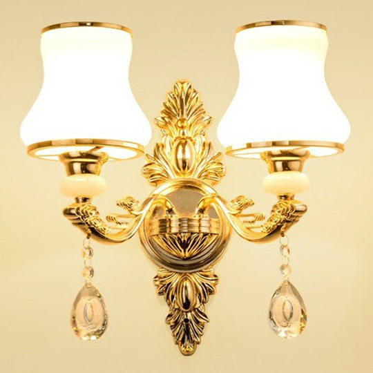 Victorian Metal Wall Sconce With Candlelight Shade And Crystal Décor