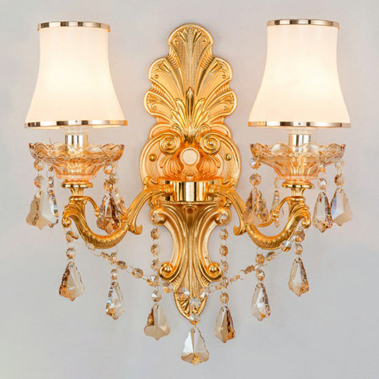 Victorian Metal Wall Sconce With Candlelight Shade And Crystal Décor 2 / Gold Cylinder