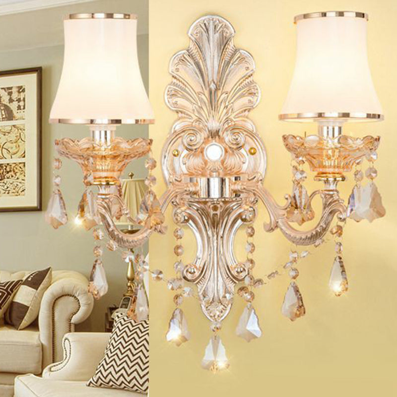 Victorian Metal Wall Sconce With Candlelight Shade And Crystal Décor