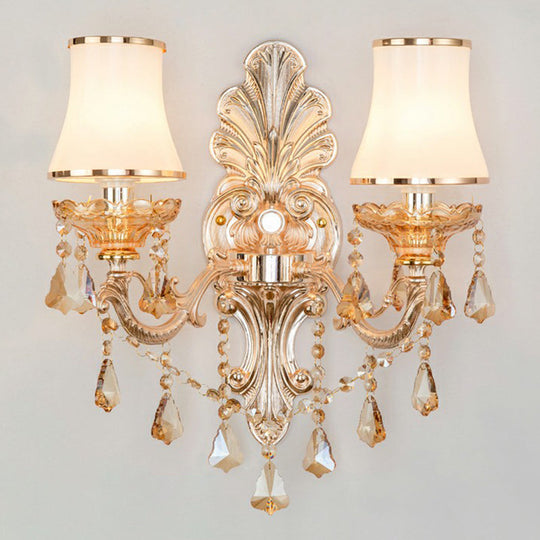 Victorian Metal Wall Sconce With Candlelight Shade And Crystal Décor 2 / Silver Cylinder