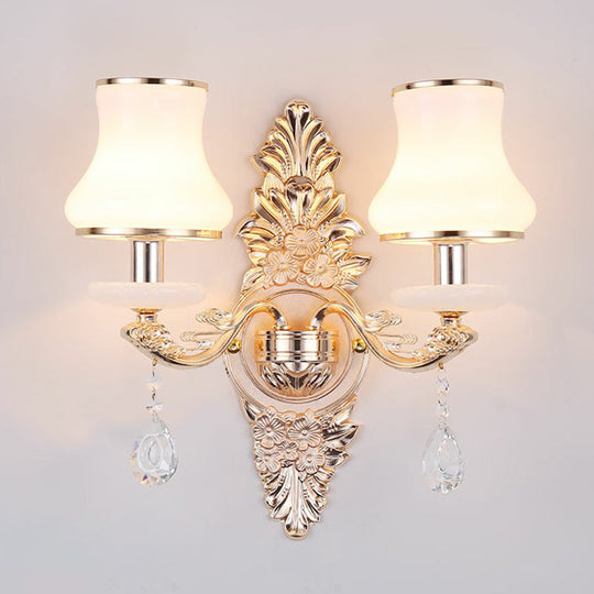 Victorian Metal Wall Sconce With Candlelight Shade And Crystal Décor 2 / Silver Gourd