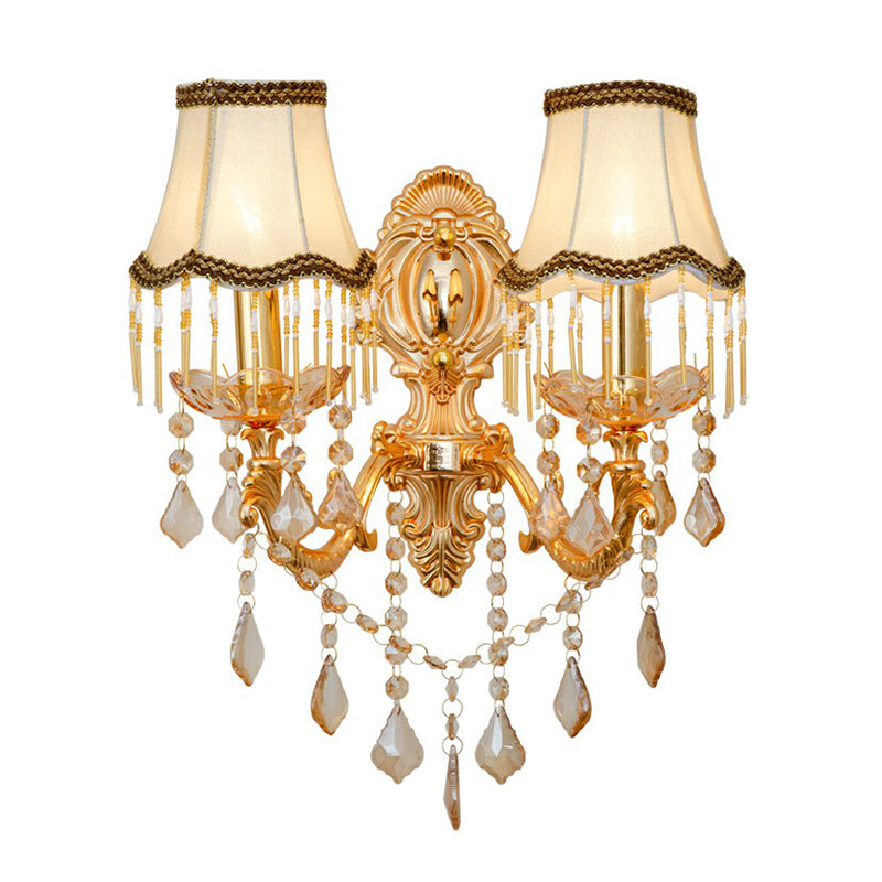 Victorian Metal Wall Sconce With Candlelight Shade And Crystal Décor