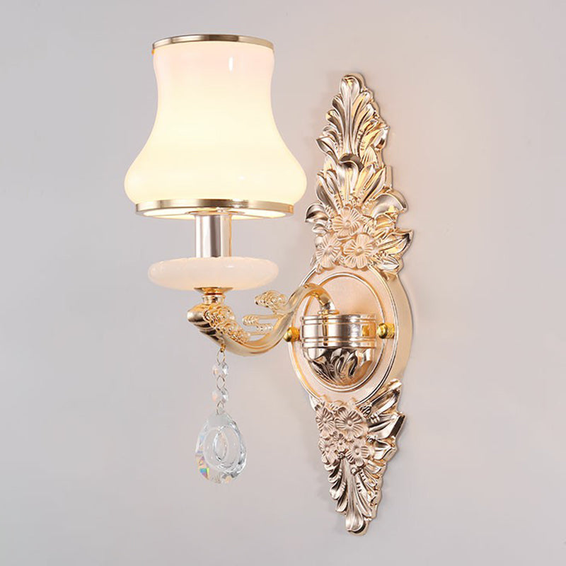 Victorian Metal Wall Sconce With Candlelight Shade And Crystal Décor 1 / Silver Gourd