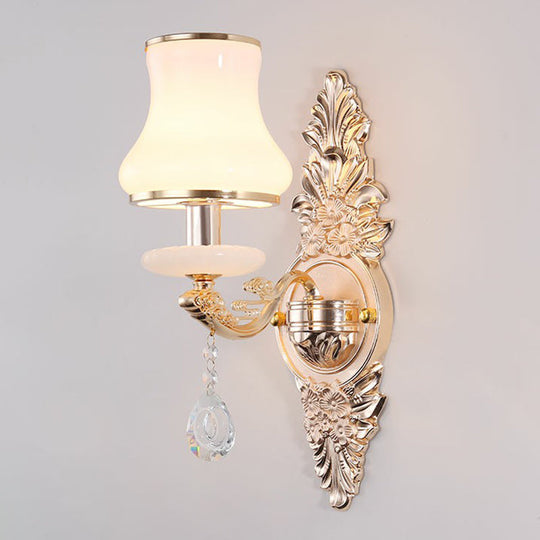 Victorian Metal Wall Sconce With Candlelight Shade And Crystal Décor 1 / Silver Gourd