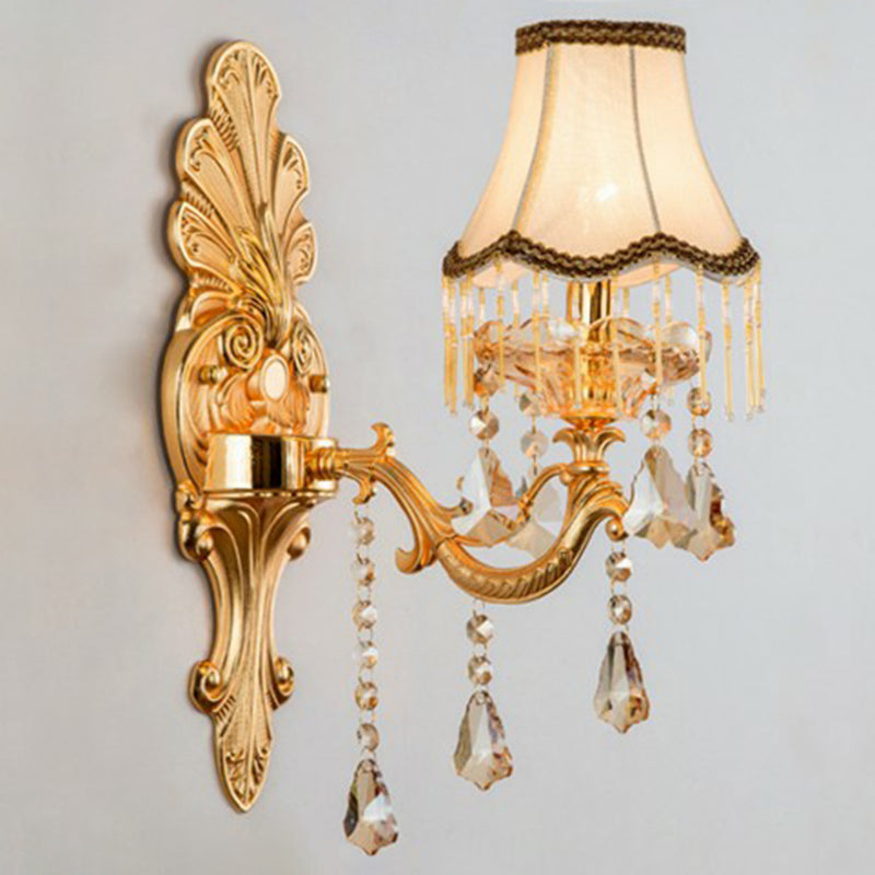 Victorian Metal Wall Sconce With Candlelight Shade And Crystal Décor 1 / Gold Cone