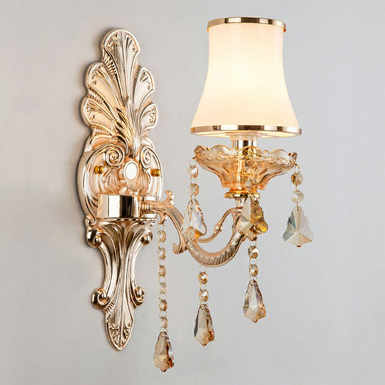 Victorian Metal Wall Sconce With Candlelight Shade And Crystal Décor 1 / Silver Cylinder