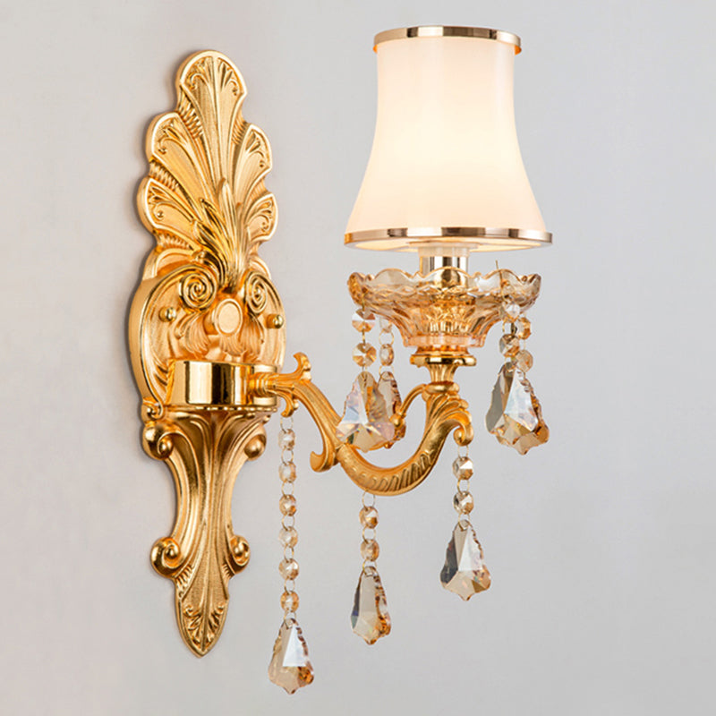 Victorian Metal Wall Sconce With Candlelight Shade And Crystal Décor 1 / Gold Cylinder