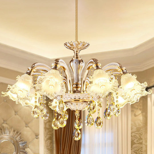 Transitional Ruffled Glass Chandelier Light For Living Room - Hanging Ceiling Fixture