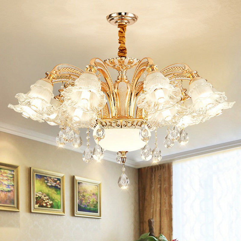 Transitional Ruffled Glass Chandelier Light For Living Room - Hanging Ceiling Fixture