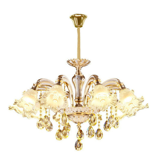 Transitional Ruffled Glass Chandelier Light For Living Room - Hanging Ceiling Fixture