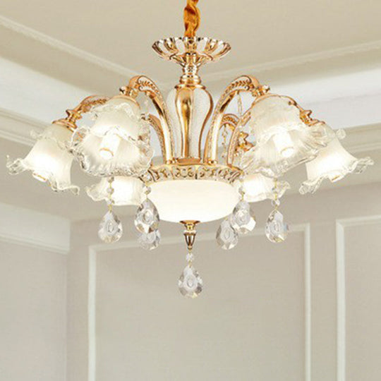 Transitional Ruffled Glass Chandelier Light For Living Room - Hanging Ceiling Fixture 6 / Gold