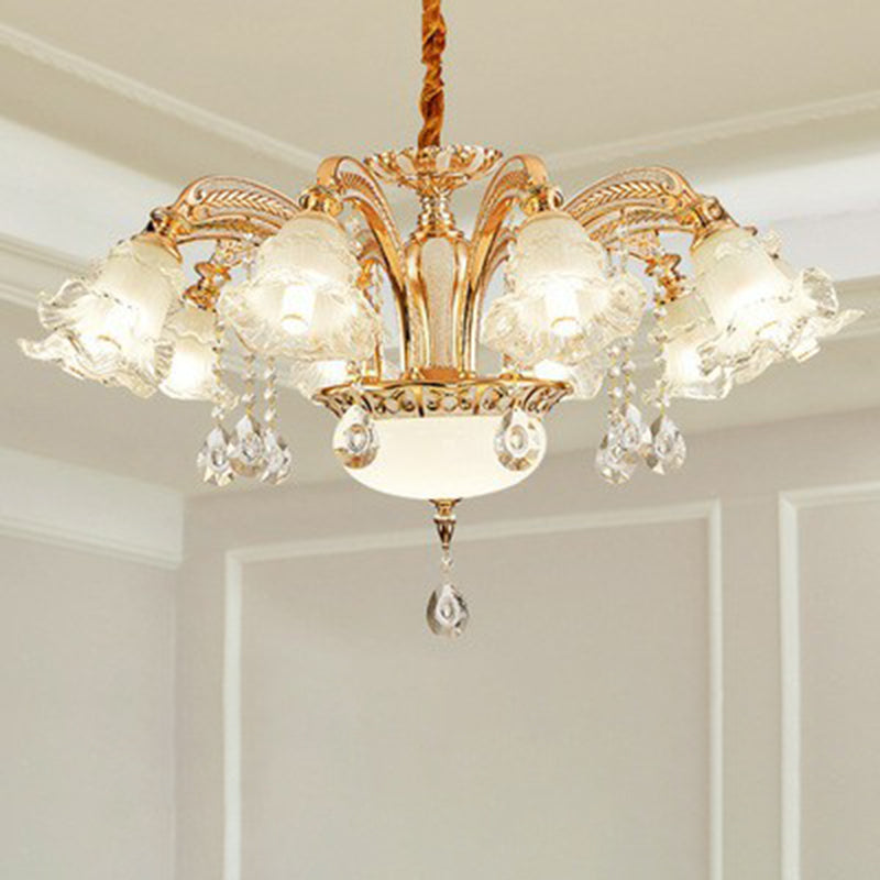 Transitional Ruffled Glass Chandelier Light For Living Room - Hanging Ceiling Fixture 10 / Gold