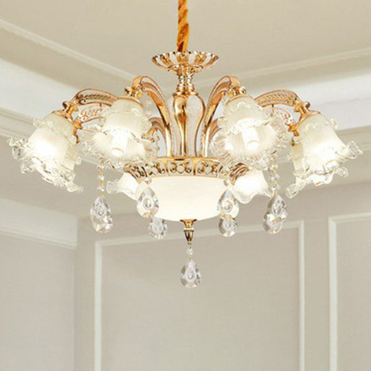 Transitional Ruffled Glass Chandelier Light For Living Room - Hanging Ceiling Fixture 8 / Gold