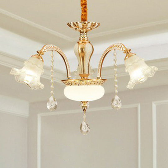 Transitional Ruffled Glass Chandelier Light For Living Room - Hanging Ceiling Fixture 3 / Gold