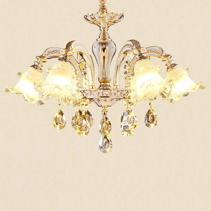 Transitional Ruffled Glass Chandelier Light For Living Room - Hanging Ceiling Fixture 6 / Silver