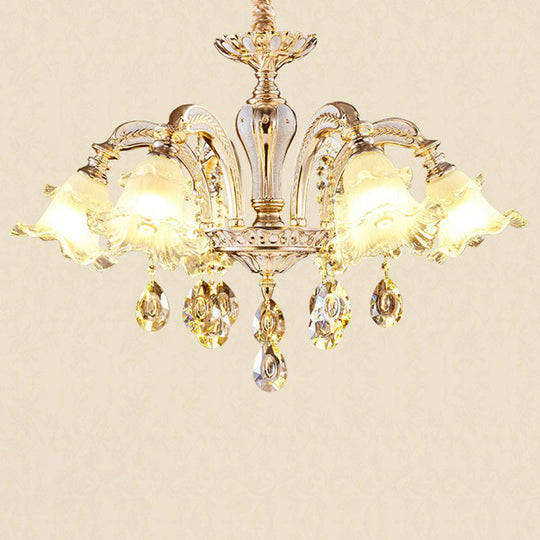 Transitional Ruffled Glass Chandelier Light For Living Room - Hanging Ceiling Fixture 6 / Silver