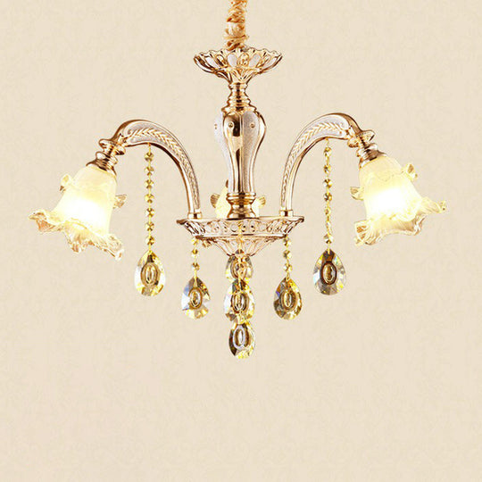 Transitional Ruffled Glass Chandelier Light For Living Room - Hanging Ceiling Fixture 3 / Silver