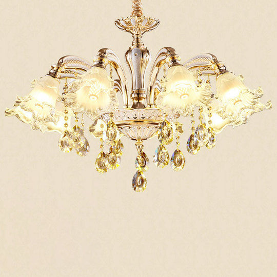 Transitional Ruffled Glass Chandelier Light For Living Room - Hanging Ceiling Fixture 10 / Silver