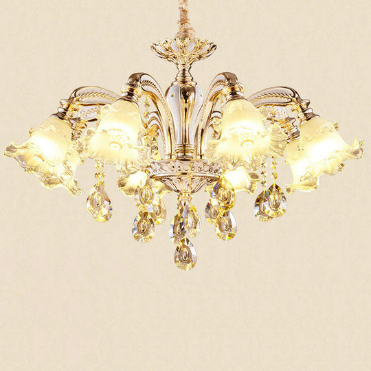 Transitional Ruffled Glass Chandelier Light For Living Room - Hanging Ceiling Fixture 8 / Silver